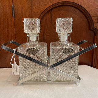 Decanter Set w/Chrome Holder - Carrier: 13"W x 4"D x 6.5" Bottle: 4"x4" x 9.5"T