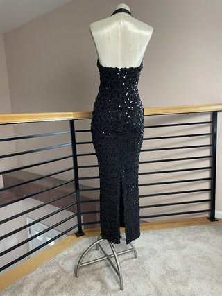 1980s Deep Plunge Halter Sequin Dress