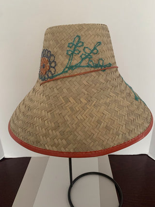 Vintage Gardeners Straw Hat w/embroidery -FIRM