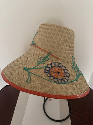 Vintage Gardeners Straw Hat w/embroidery -FIRM