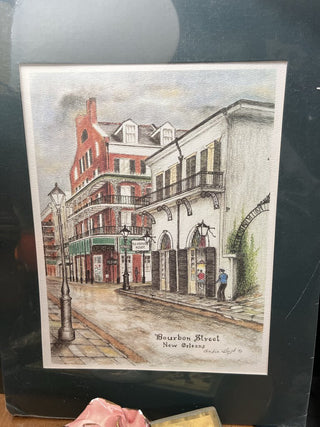 Vintage Rue Bourbon New Orleans Print 16" x 12"