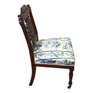 Eastlake Solid Wood Chair with Blue and Green Floral Pattern