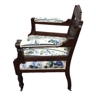 Eastlake Solid Wood Armchair with Blue and Green Floral Pattern