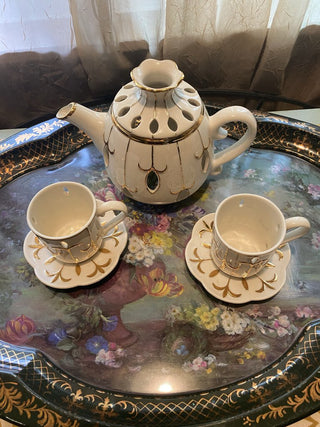 Partylite (set of 5) Teapot, Cups & Saucers Votive Candle Holders