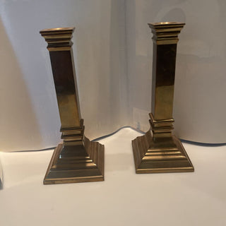 1980's Craft inc Heavy brass column set of candleholders FIRM
