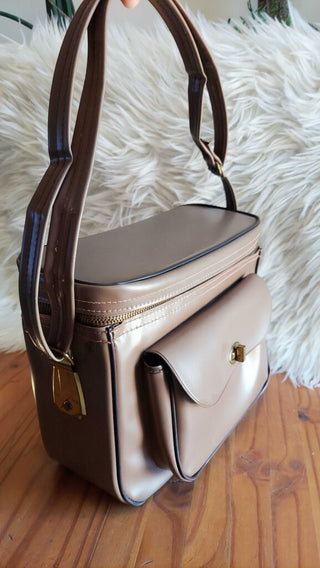 1960s Large vinyl Mocha tone Shoulder Camera Carry Bag FIRM (T&M)