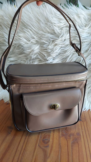 1960s Large vinyl Mocha tone Shoulder Camera Carry Bag FIRM (T&M)