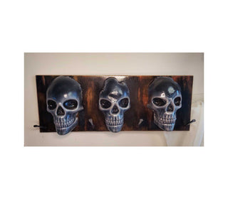Artist Original - Skull Art Wall Mount Hanging Industrial Coat Hat Rack, glow in the dark UV blacklight reactive(FIRM)