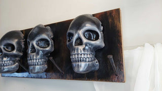 Artist Original - Skull Art Wall Mount Hanging Industrial Coat Hat Rack, glow in the dark UV blacklight reactive(FIRM)