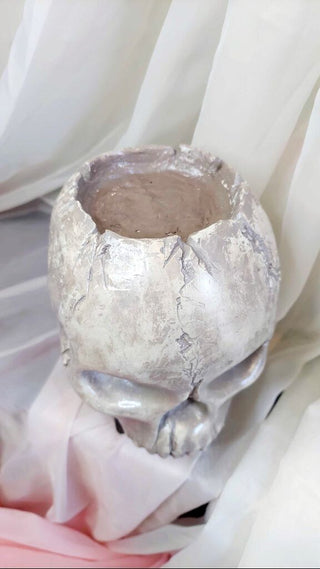 Artist Original - skull pillar candle holder, life size plaster sculpture, no mandible. Very heavy. Glow in dark UV blacklight reactive