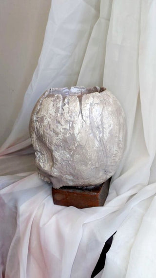 Artist Original - skull pillar candle holder, life size plaster sculpture, no mandible. Very heavy. Glow in dark UV blacklight reactive