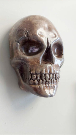 Artist Original - large wall mount vampire half skull life size sculpted plaster, blacklight reactive FIRM
