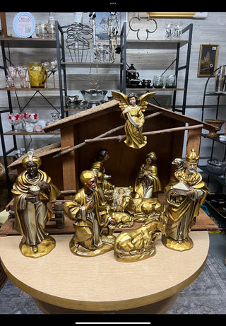 Vintage Paper Mache Gold Japan Nativity Set (Stable and 12 Pieces) PRICE IS FIRM