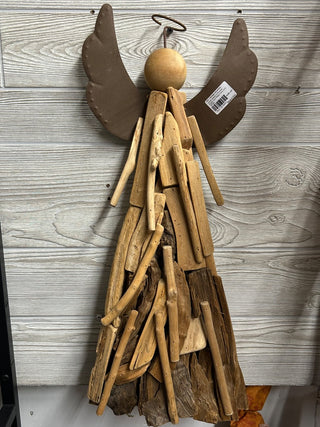 Handcrafted Driftwood Angel with Metal Halo and Wings