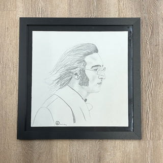 Beatles John Lennon Graphite Drawing in Black Frame, 20Wx1Dx20H