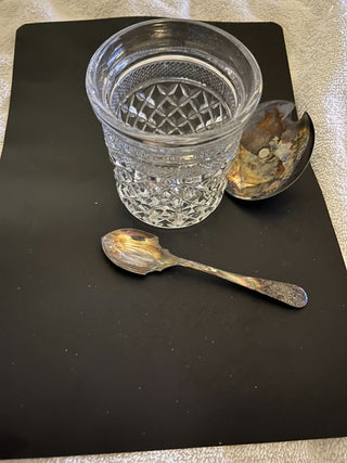 Condiment Jar Silver Plated Lid & Spoon