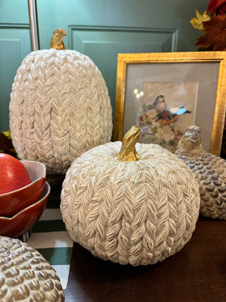 Set of White & Gold Resin Braided Pumpkins