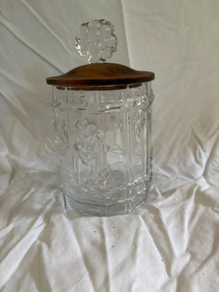 clear glass jar w wood top