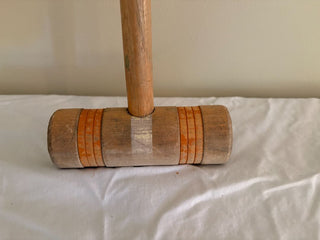 vintage croquet mallet wood with orange trim