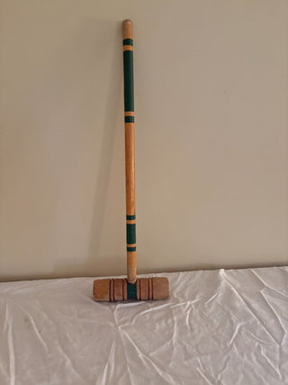 10.00 vintage croquet mallet wood with green trim