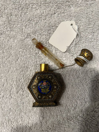 Perfume Bottle Hexagonal Brass Filligree