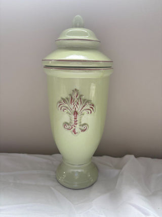 light green Fleur di Lis cannister with lid