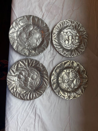 Pewter plates (set of 4) with strawberry and cherry pattern