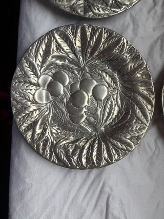 Pewter plates (set of 4) with strawberry and cherry pattern