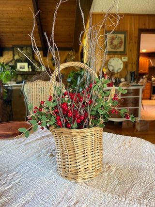 Holiday Wicker Basket w/Handle and Decor
