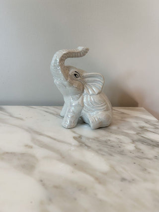 Iridescent Glazed Ceramic Sitting Elephant Figurine