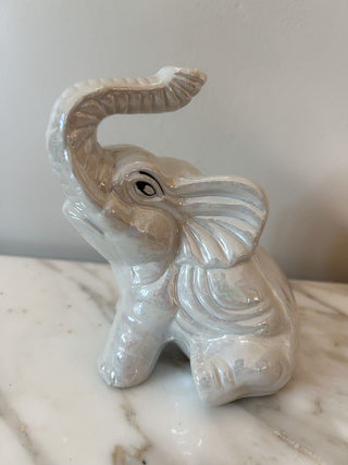 Iridescent Glazed Ceramic Sitting Elephant Figurine