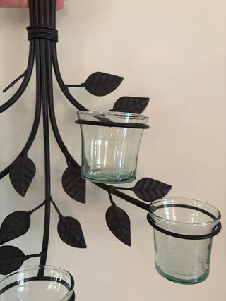 5 candle leaf hanging votive metal
