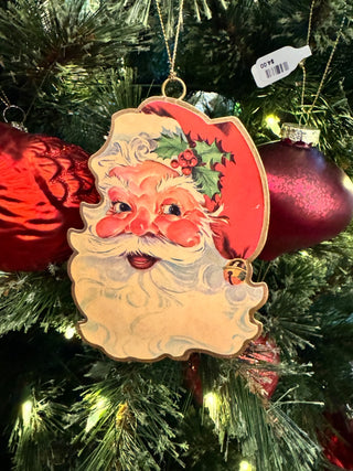 5" Vintage Themed 2-Sided Metal Santa Ornament