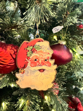 5" Vintage Themed 2-Sided Metal Santa Ornament
