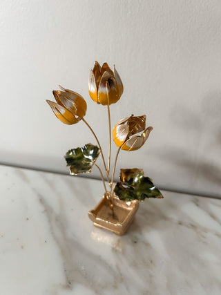 Enameled Brass Yellow Tulip Arrangement