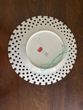 lattice edge plate with hand painted fruit design