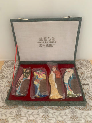 RARE box of Gong Shu Ming Bi carved wood combs