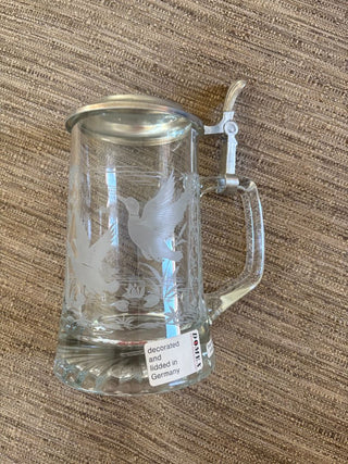 etched glass stein w metal lid