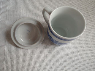 Vintage Chinese Jingdezhen Zhi Blue & White Dragon Lidded Porcelain Mug