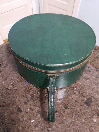 Vintage Green Tailored Light Luggage Round Hat Box Style Suitcase Zip