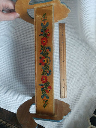 Wooden Doll Rocking Carriage Cradle Bed Painted Floral Folk Art Handmade 11"x7.5