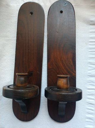 Set of 2 Wood Candle Wall Sconces Early 1970's 15"x3.5"