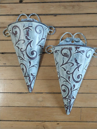 2 Medium Wall Pocket Vase Metal Embossed 15" x 9" any Holiday!