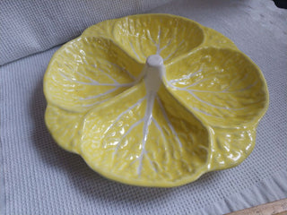 Vntg. Secia Portugal Majolica Yellow Cabbage Divided Dish MCM