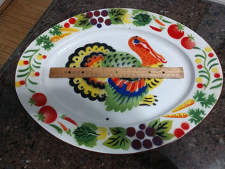 Vtg Enamel Ware Turkey Platter Metal Vibrant Oblong Serving Dish