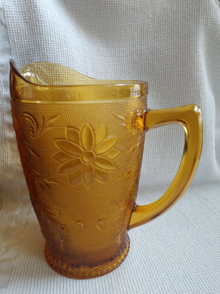 MCM Amber Pitcher Pressed Glass Heavy EUC