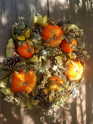24"Wide x 6" Deep Fall Wreath for Front Door, Pumpkin Wreath