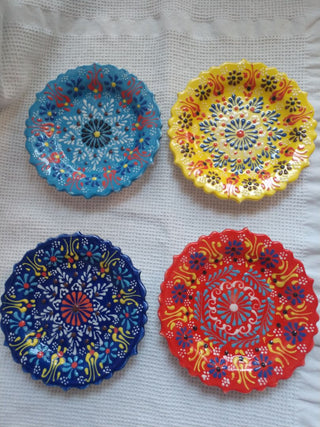 Turkish Decorative Plates Set Of 4 Handmade Ceramic wall art 5" diameter