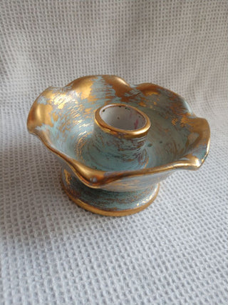 Vtg Stangl Ceramic Candle Holders Seafoam And Gold #5069