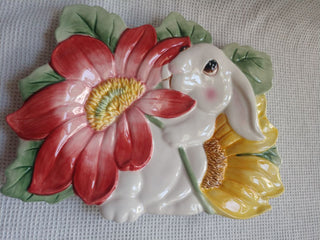 Fitz and Floyd Rabbit Bunny Blooms Plate Dish Flowers Platter 9”L 7.5”W